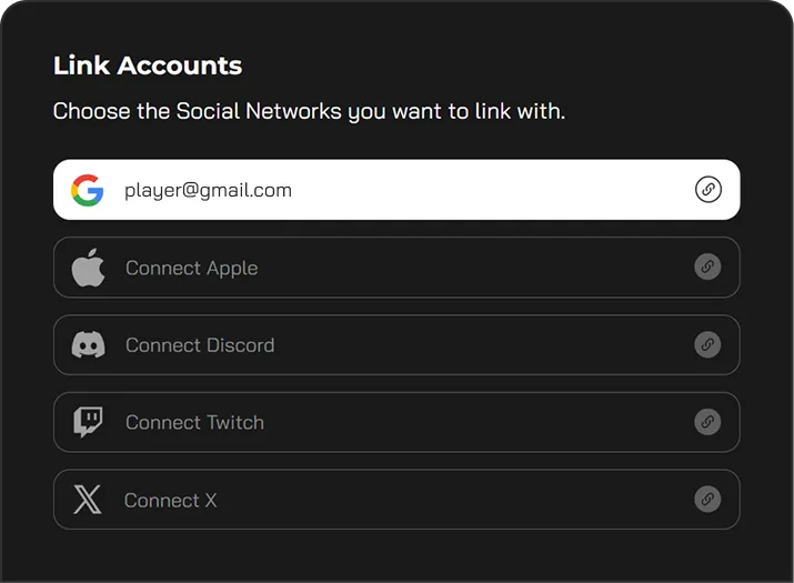 Image showing you can link accounts from Google, Apple, Discord, Twitch and X
